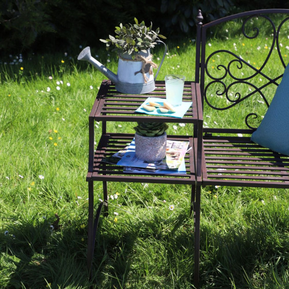 Banc Fauteuil Chaise à  Tablette de Jardin ou d'Intérieur Fer Marron