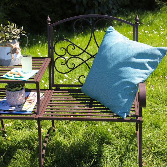 Banc Fauteuil Chaise à  Tablette de Jardin ou d'Intérieur Fer Marron