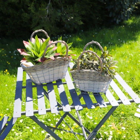 Set de 2 paniers en osier beige et marron L.23-29.5 cm