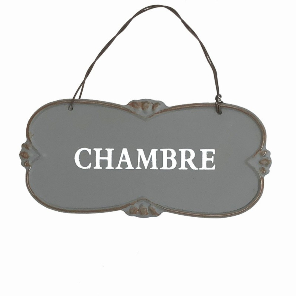 Plaque de porte en métal gris "Chambre" 22 x 10 cm