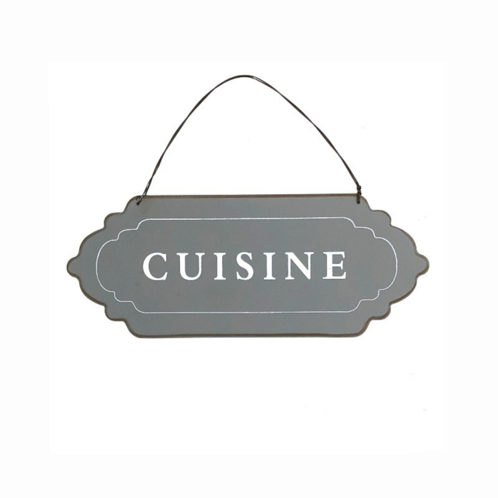 Plaque de porte en métal blanc "Cuisine" 12 x 7 cm