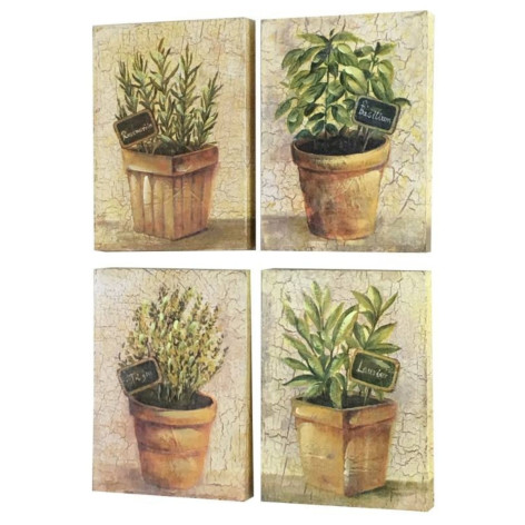 Set de 4 tableaux en bois multicolores "aromates" 20 x 12.5 cm