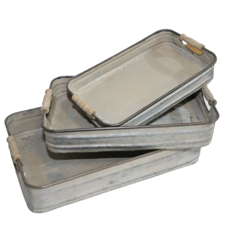 Set de 3 plateaux rectangulaires en métal gris 31-35-40 cm