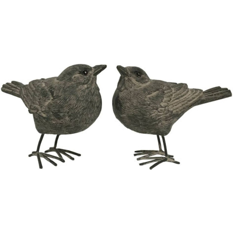 Set de deux oiseaux en résine vieillie grise 9 x 5 x 9 cm