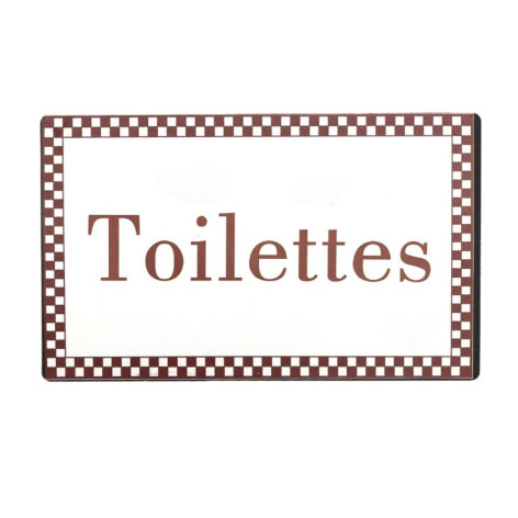 Plaque de porte de toilettes en métal blanc et marron 15 x 9 cm