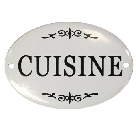 Plaque de porte de cuisine en métal blanc et noir 10.5 x 7.5 cm