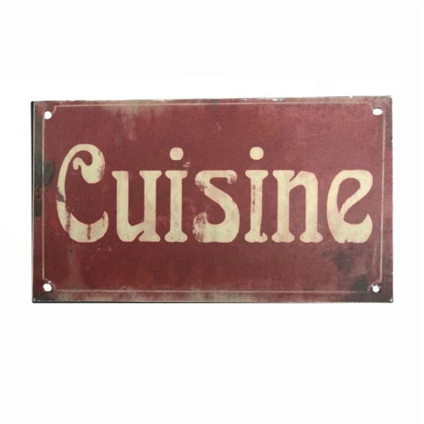 Plaque de porte de cuisine en métal blanc et rouge 12.5 x 7.5 cm