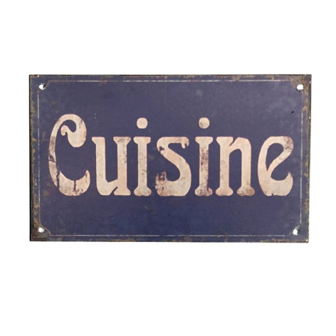 Plaque de porte de cuisine en métal bleu et beige veilli 12.5 x 7.5 cm