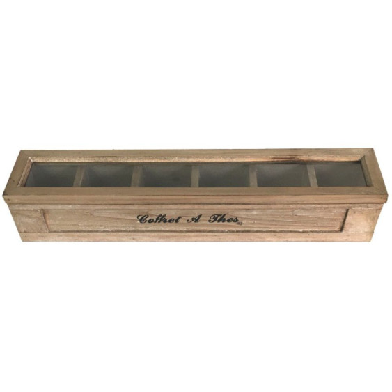 Coffret à thé en bois et verre 46 x 8.5 x 9 cm