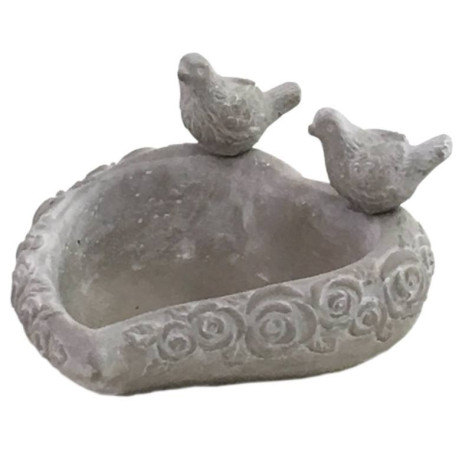 Bain d'oiseaux en béton gris forme coeur 19 x 19.5 x 6 cm