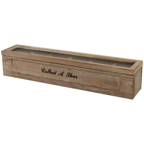 Coffret à thé en bois et verre 46 x 8.5 x 9 cm