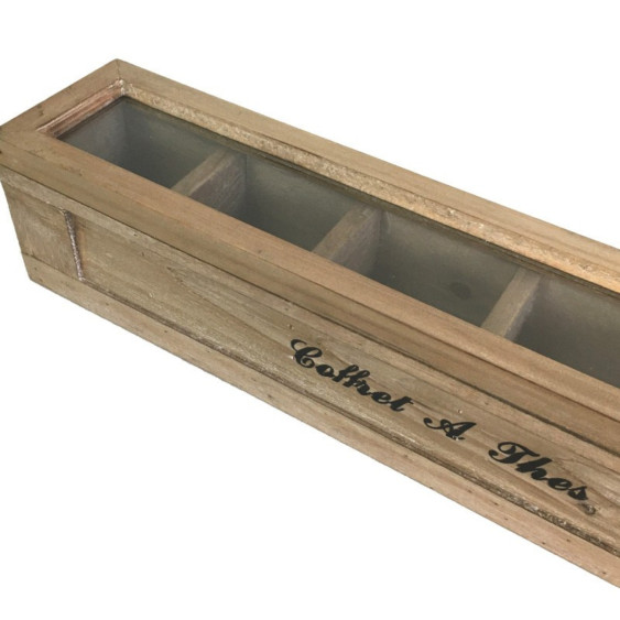 Coffret à thé en bois et verre 46 x 8.5 x 9 cm