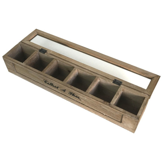 Coffret à thé en bois et verre 46 x 8.5 x 9 cm