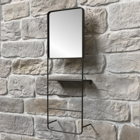 Miroir porte-serviettes en métal gris anthracite 35 x 15 x 100 cm