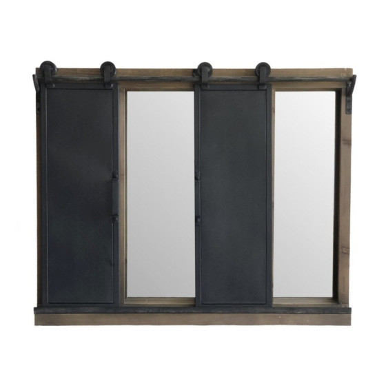 Miroir "Portes Coulissantes" sur Roulettes de Style Industriel en Bois et métal