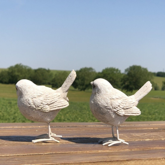 Set de 2 Oiseaux «Effet Vieilli» - Beige