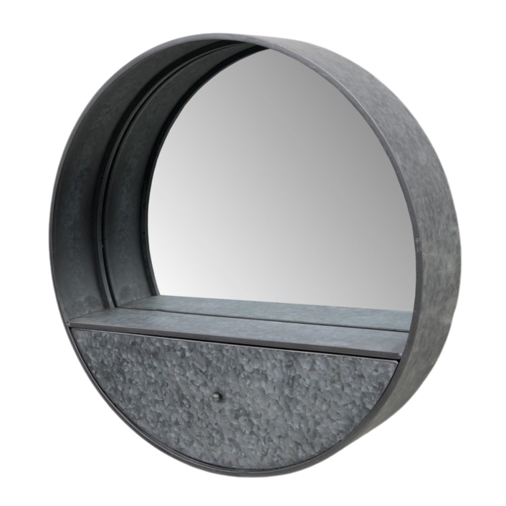 Miroir avec tiroir en zinc gris Ø.71 cm