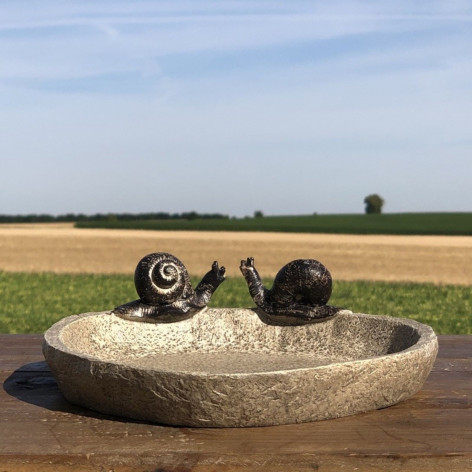 Bain d'oiseau escargot en fonte marron et béton crème d.21 cm