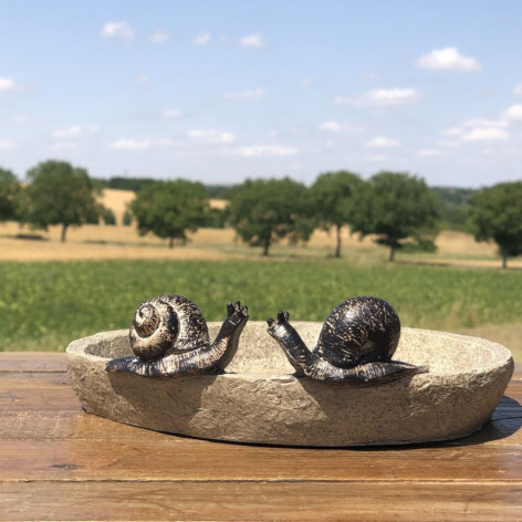 Bain d'oiseau escargot en fonte marron et béton crème d.21 cm