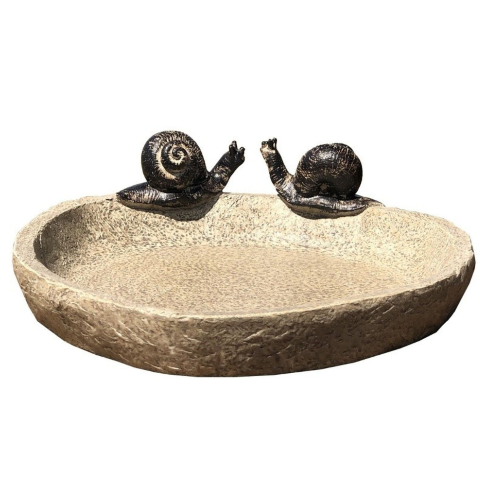 Bain d'oiseau escargot en fonte marron et béton crème d.21 cm