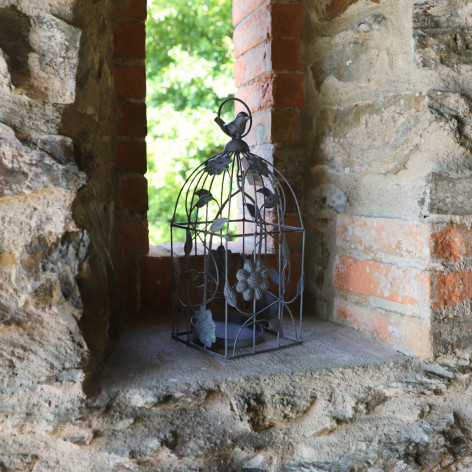 Cage à oiseaux bougeoir en métal gris 13 x 13 x 34 cm