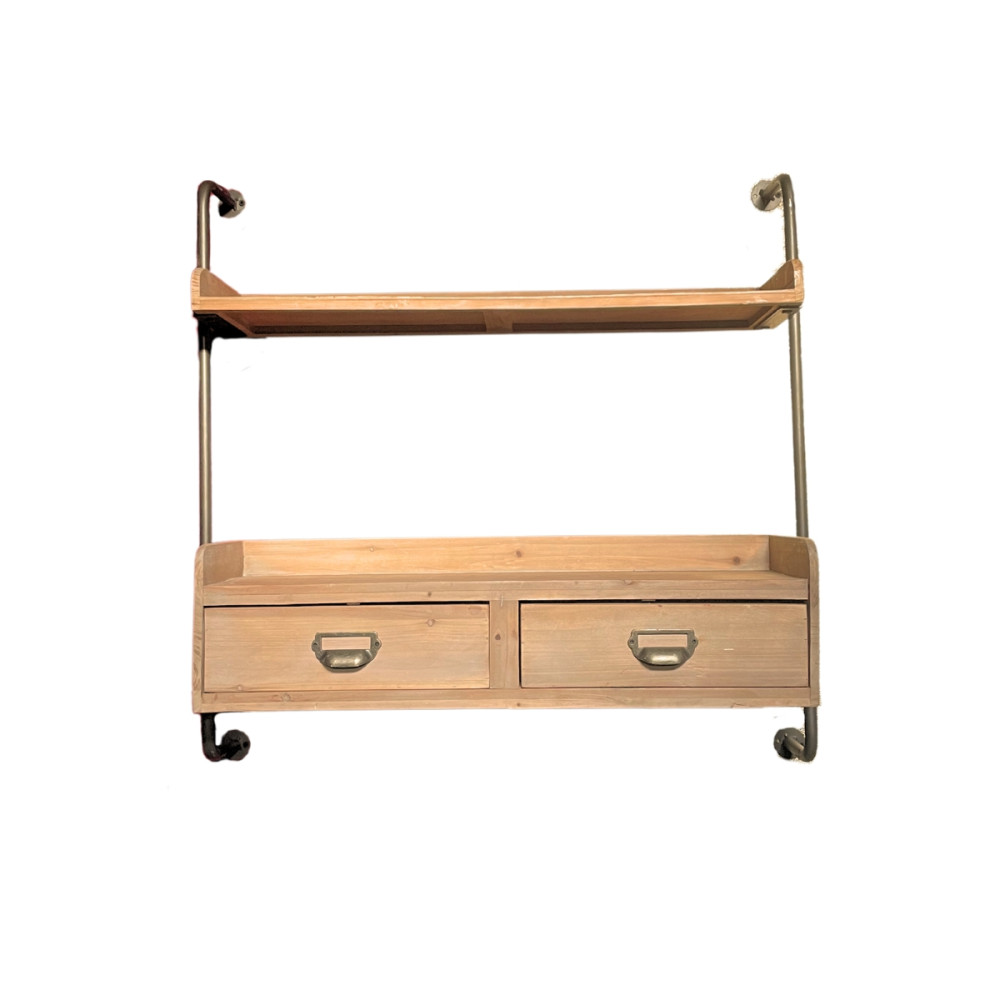 Etagère murale métal + bois (2 tiroirs en bois + 2 étagères)