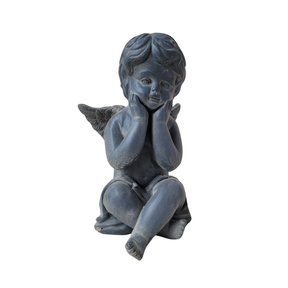 Statuette ange en béton gris 18 x 15.5 x 24.5 cm