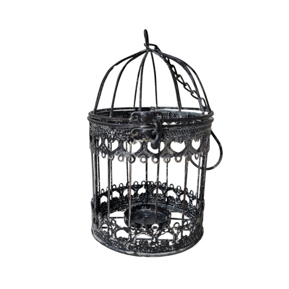 Cage à oiseaux bougeoir en métal noir et blanc Ø.13 x 21 cm