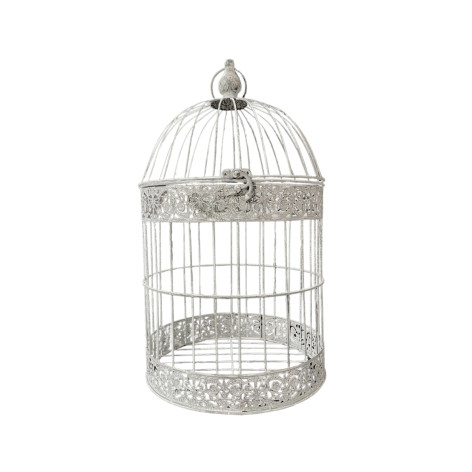 Cage à oiseaux bougeoir ronde en métal gris vieilli