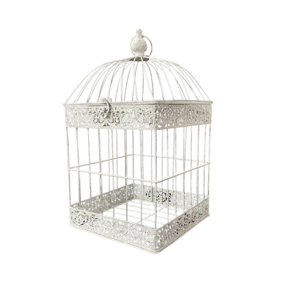 Cage à oiseaux bougeoir en métal gris vieilli