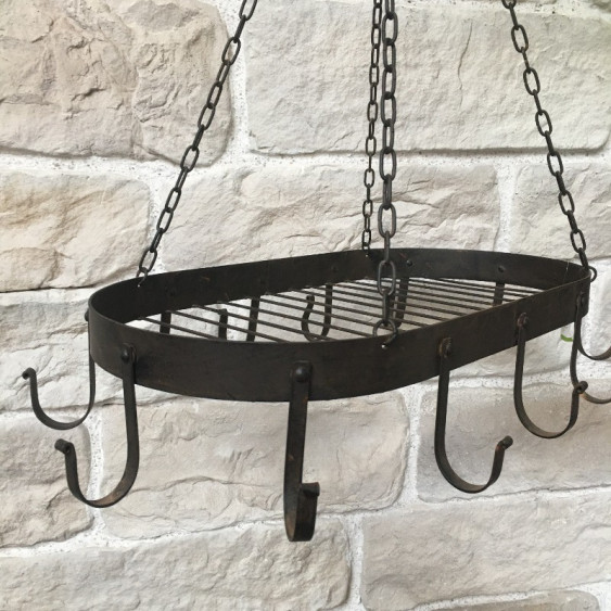 Porte jambons ustenciles de cuisine ovale en fer forgé marron 66 x 41 x 85 cm