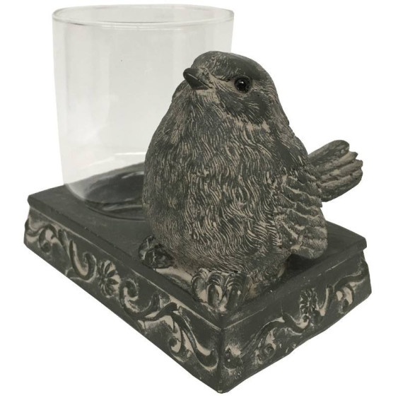 Bougeoir oiseau en résine anthracite et verre 12 x 8 x 10 cm