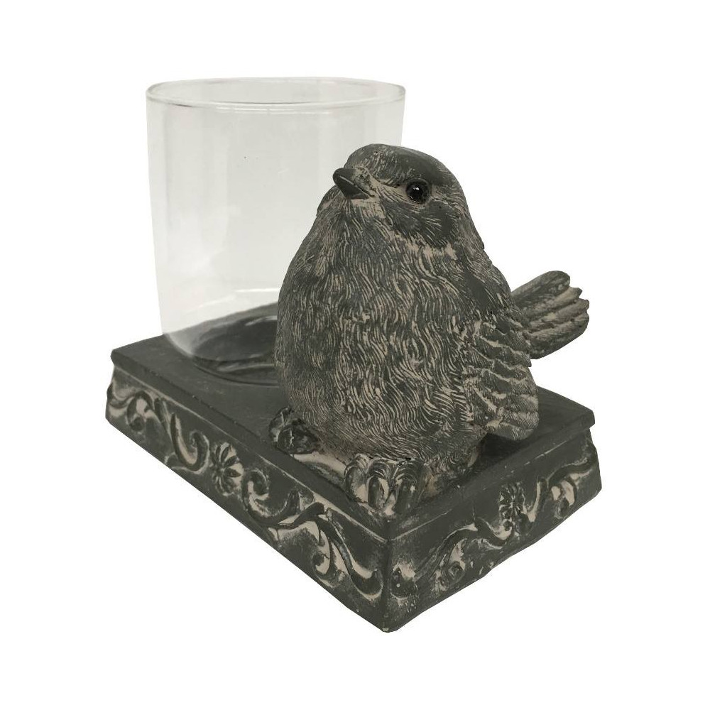 Bougeoir oiseau en résine anthracite et verre 12 x 8 x 10 cm