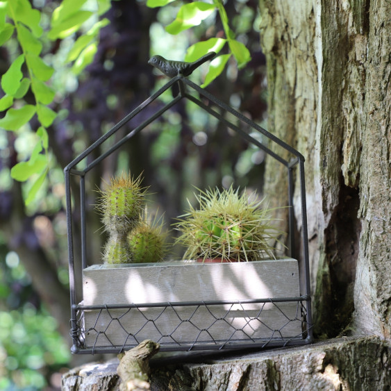 Jardinière en bois et métal marron 21 x 12 x 24.5 cm