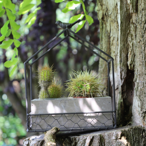 Jardinière en bois et métal marron 21 x 12 x 24.5 cm