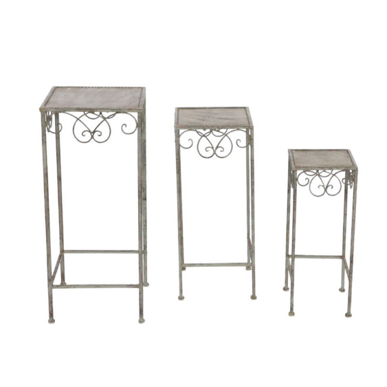 Set de 3 sellettes carrées en métal gris