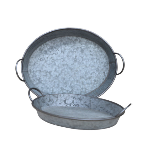 Set de 2 plateaux ovales métal gris