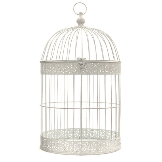 Cage à Oiseaux ronde en métal blanc vieilli