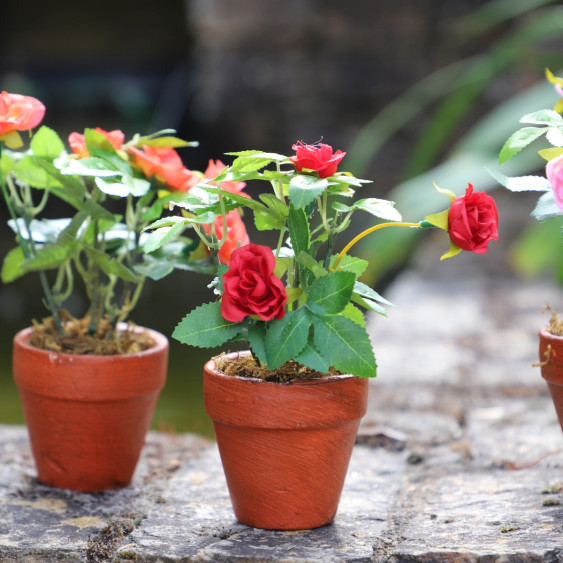 Rosier Artificiel Rouge en pot de terre