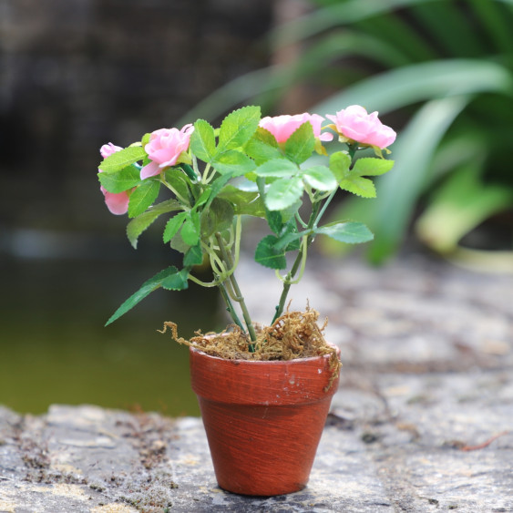 Rosier Artificiel Rose en pot de terre