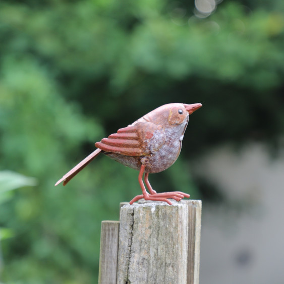 Oiseau en métal gris/orangé