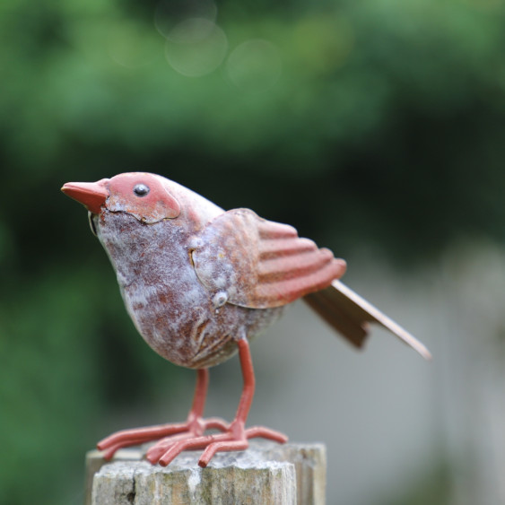 Oiseau en métal gris/orangé