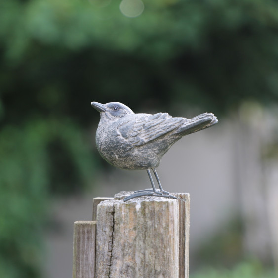 Set de deux oiseaux en résine vieillie grise 9 x 5 x 9 cm