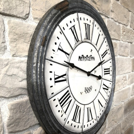 Horloge en métal et bois blanc Ø.100 cm