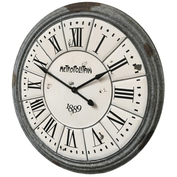 Horloge antique en métal et bois blanc et gris Ø.100 cm