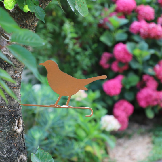 Pic Oiseau «Plat» en métal rouillé à installer sur le tronc d'un arbre