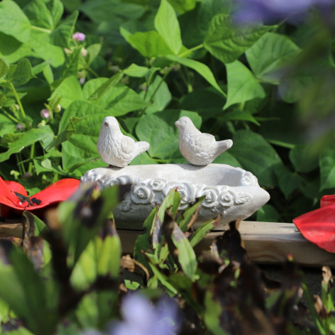 Bain d'oiseaux en béton gris forme coeur 19 x 19.5 x 6 cm