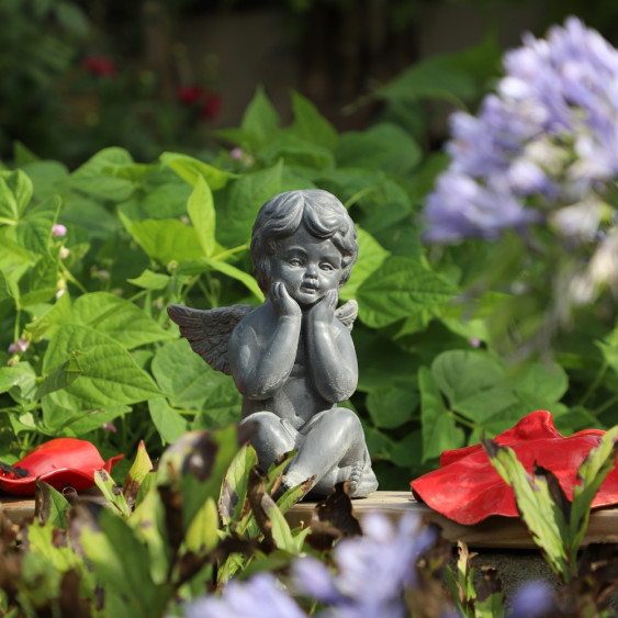 Statuette ange en béton gris 18 x 15.5 x 24.5 cm