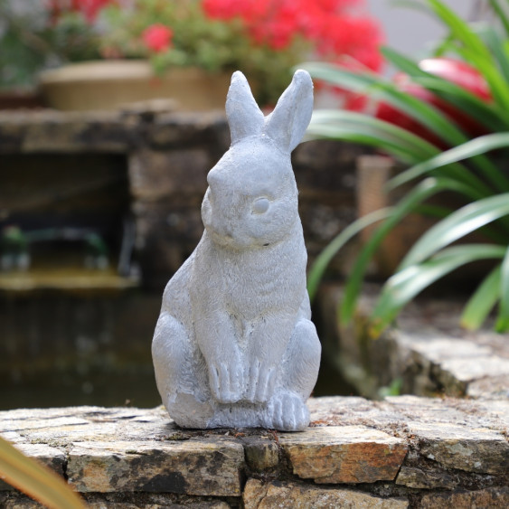 Lapin de jardin assis en béton gris 30 x 13 x 29 cm