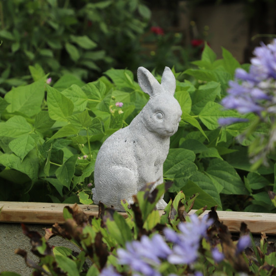 Lapin de jardin assis en béton gris 30 x 13 x 29 cm